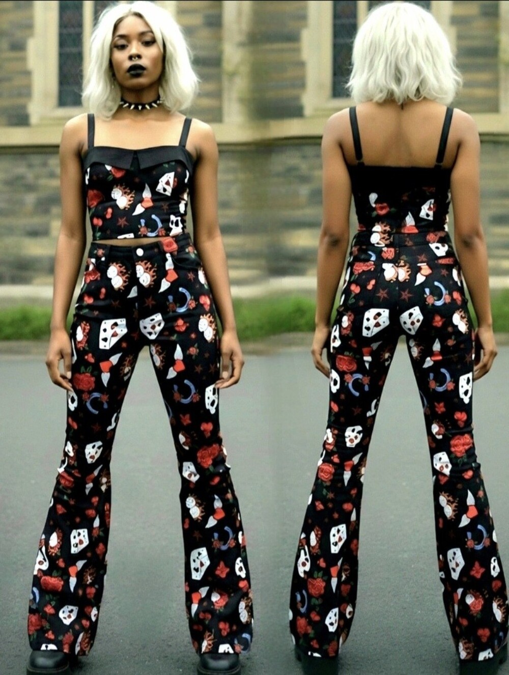 Current mood blk skull poker graphic up the ante rockabilly baby 2pc set XXL NWT